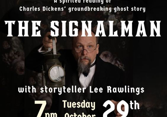 image of storyteller Lee Rawlings performing Charles Dickens' The Signalman